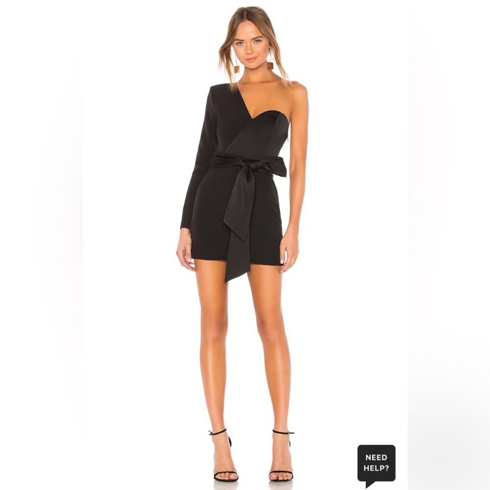NBD Black One-Shoulder Mini Dress with Waist Tie